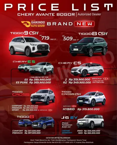 Pricelist Harga Chery tangerangselatan 2025